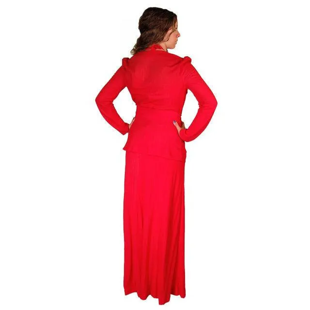 Vintage Red Halter Maxi Dress/Jacket Young Edwardian 1970S 34-30-44