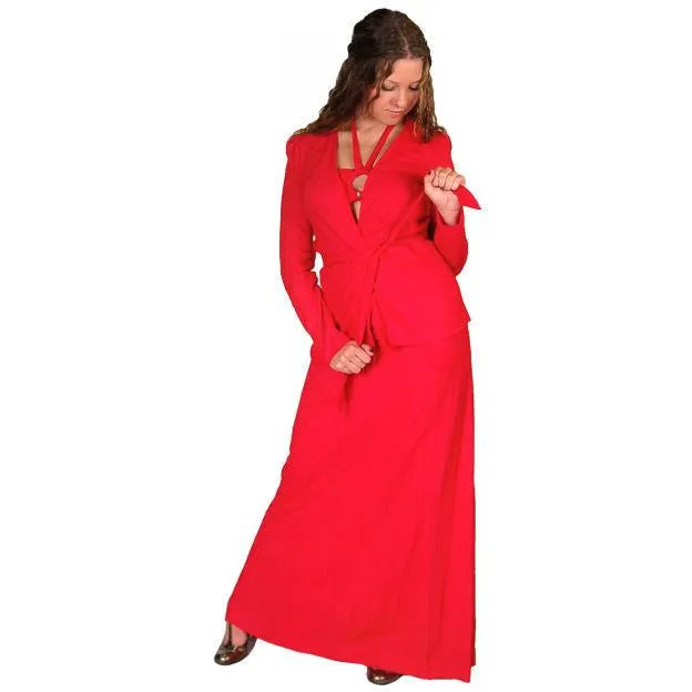 Vintage Red Halter Maxi Dress/Jacket Young Edwardian 1970S 34-30-44
