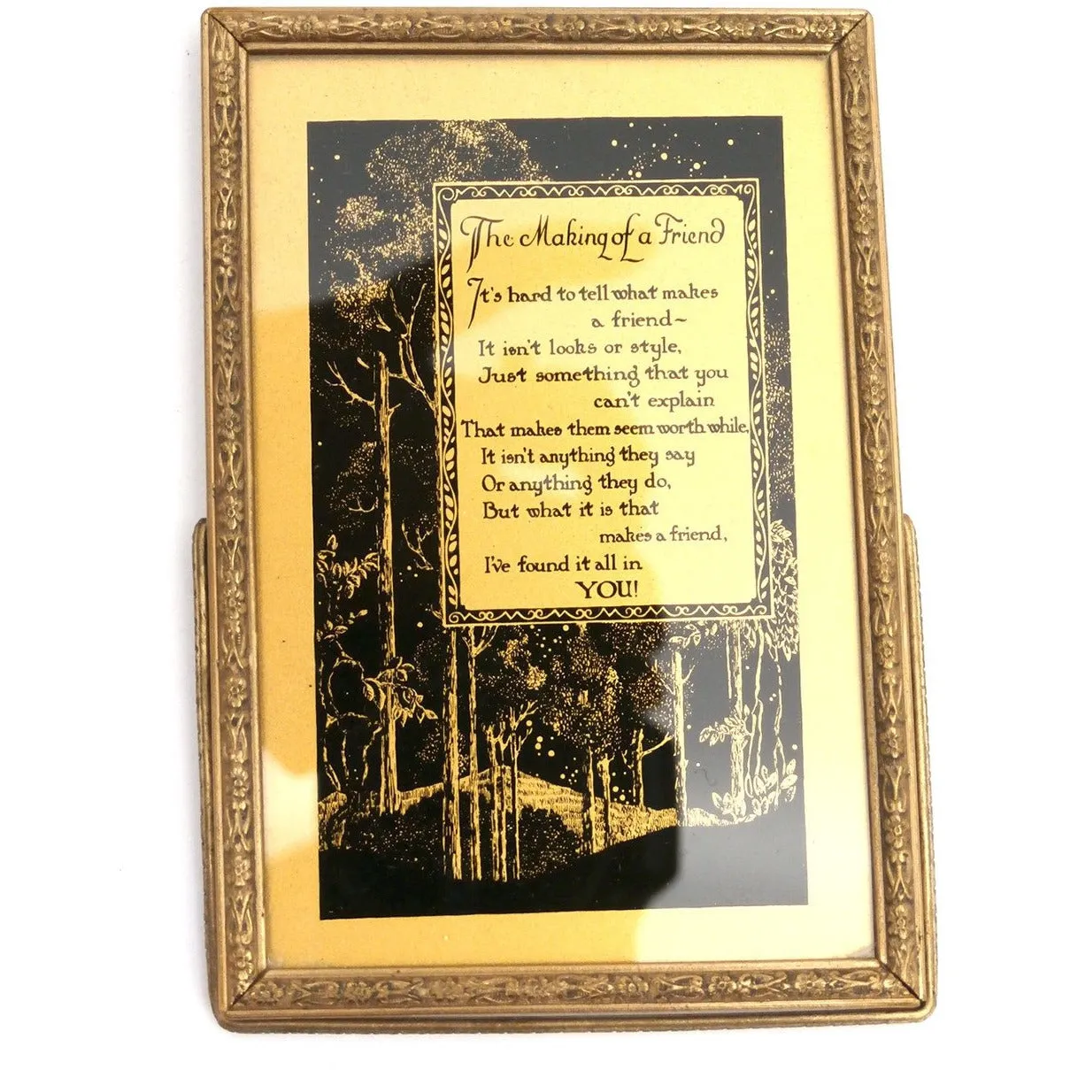 Vintage Reverse Painting on Glass " The Making of  a Friend" 1950s New in BOX
