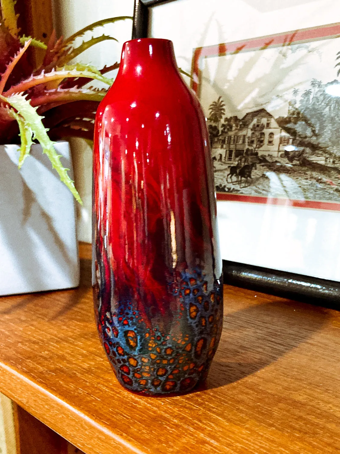 Vintage Royal Doulton Flambe Red Black Glazed 1614 Small Ceramic Vase