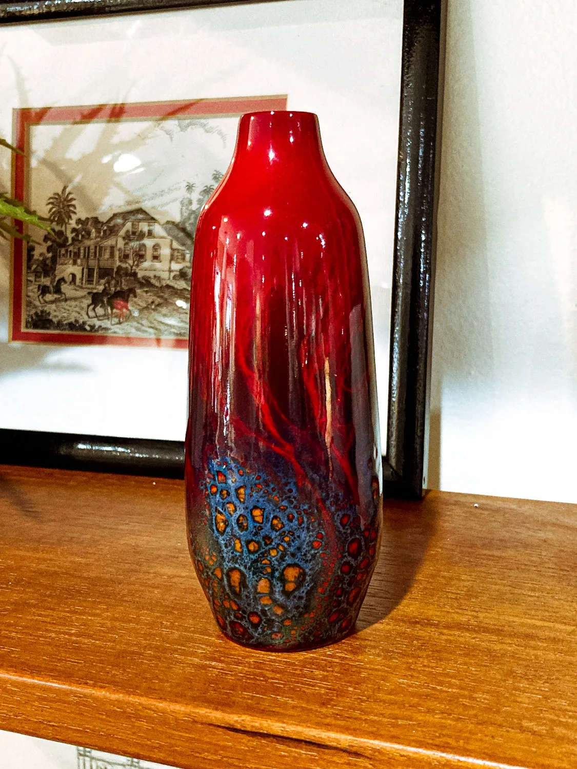 Vintage Royal Doulton Flambe Red Black Glazed 1614 Small Ceramic Vase