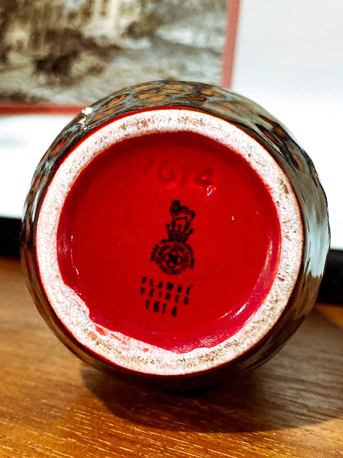 Vintage Royal Doulton Flambe Red Black Glazed 1614 Small Ceramic Vase