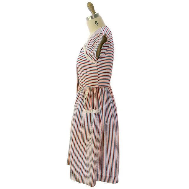 Vintage Seersucker Dress Striped For Costume Betty Barclay 1940s