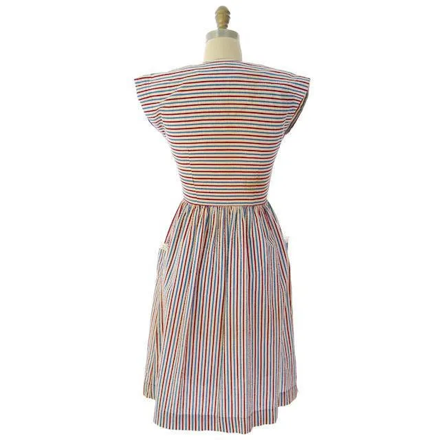 Vintage Seersucker Dress Striped For Costume Betty Barclay 1940s