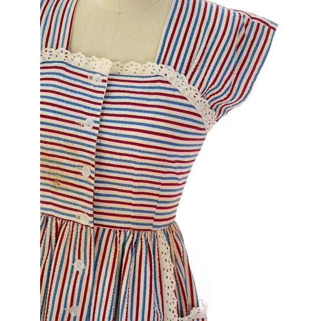 Vintage Seersucker Dress Striped For Costume Betty Barclay 1940s
