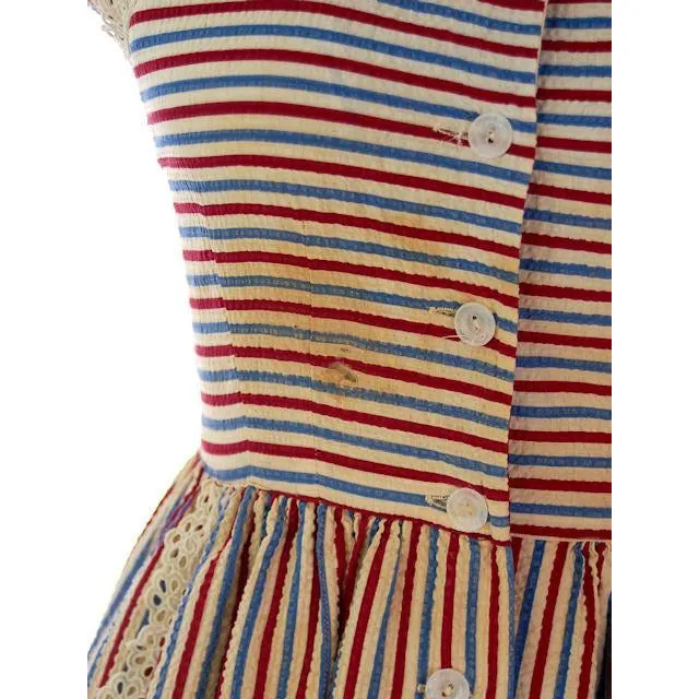 Vintage Seersucker Dress Striped For Costume Betty Barclay 1940s