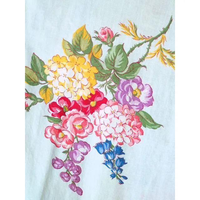 Vintage Shabby Floral Robe Pale Blue Print 1940s Sz M