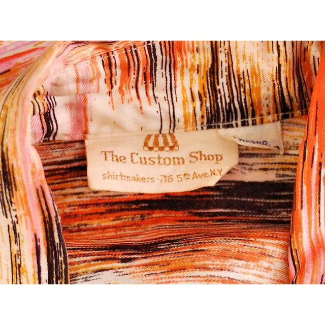 Vintage Shirtwaist Tunic Mini Dress Pink & Orange Abstract 1970S 44" Bust