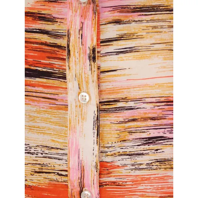Vintage Shirtwaist Tunic Mini Dress Pink & Orange Abstract 1970S 44" Bust