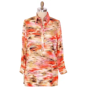 Vintage Shirtwaist Tunic Mini Dress Pink & Orange Abstract 1970S 44" Bust