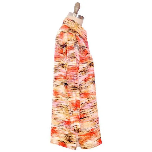 Vintage Shirtwaist Tunic Mini Dress Pink & Orange Abstract 1970S 44" Bust
