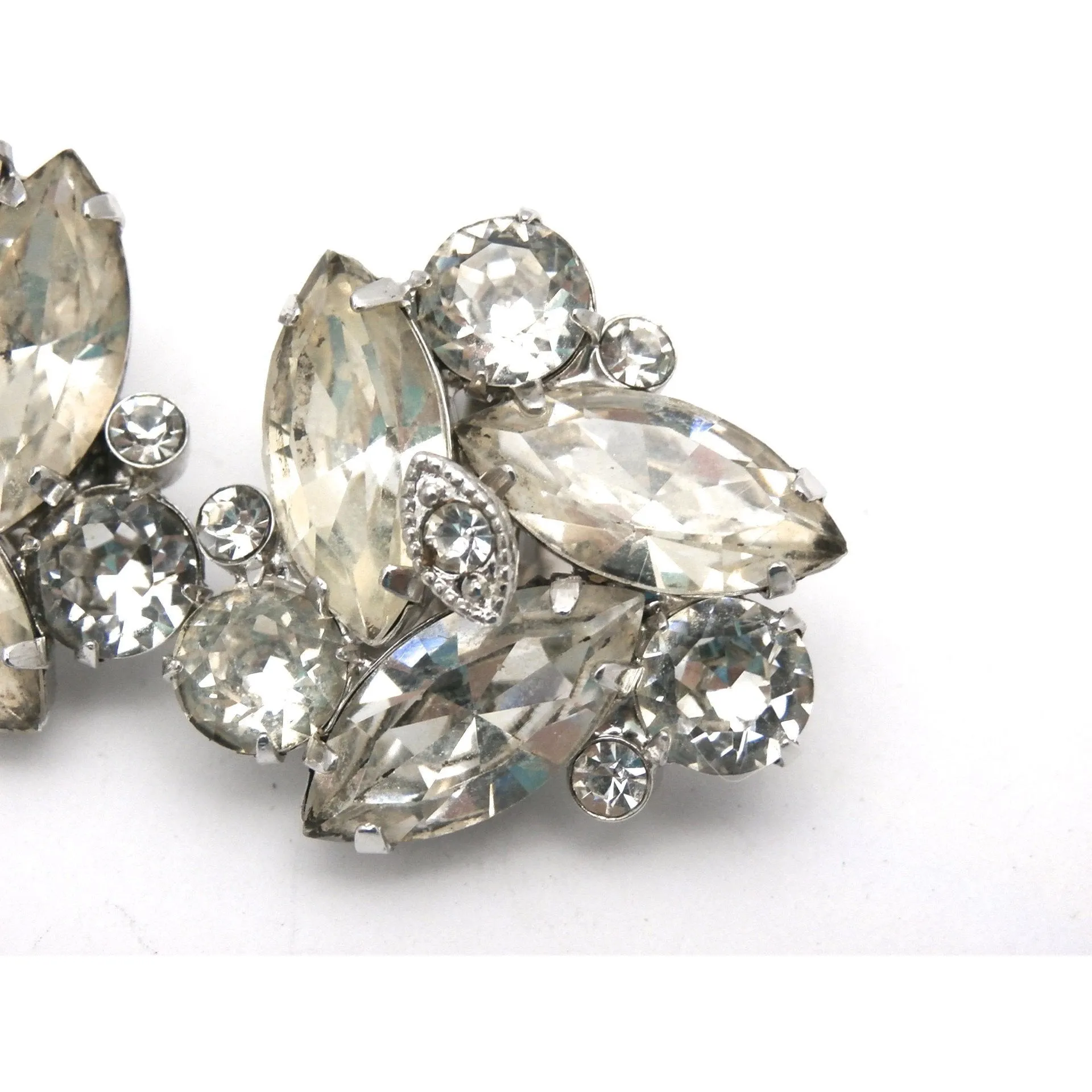 Vintage Signed Eisenberg Ice Clip Back Earrings 1950s 1" Diameter Rhodium Setting