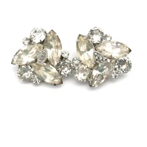 Vintage Signed Eisenberg Ice Clip Back Earrings 1950s 1" Diameter Rhodium Setting