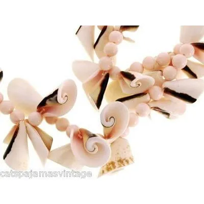 Vintage Signed Jewelry Les Bernard Necklace Huge Natural Pink Shells Wowsa