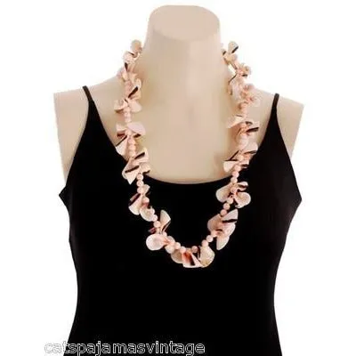 Vintage Signed Jewelry Les Bernard Necklace Huge Natural Pink Shells Wowsa