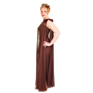 Vintage Silk Chiffon Grecian Goddess Gown Chocolate 1950S 34