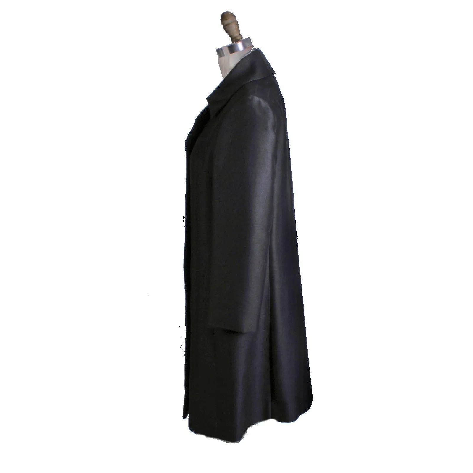 Vintage Silk/Wool Coat Womens Black 1960s Evening RHinestone Buttons Top Quality M/L