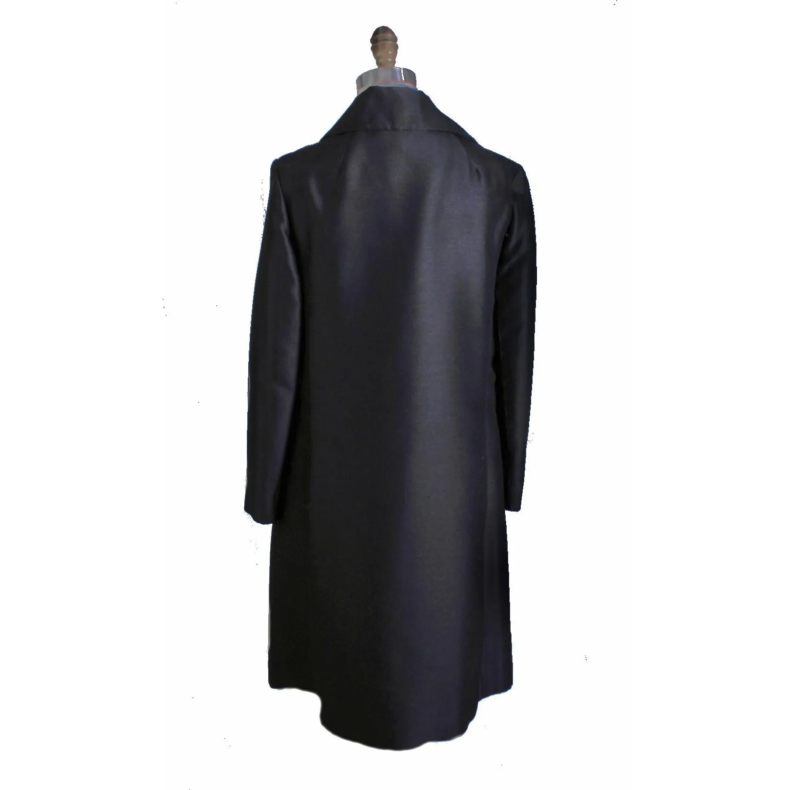 Vintage Silk/Wool Coat Womens Black 1960s Evening RHinestone Buttons Top Quality M/L