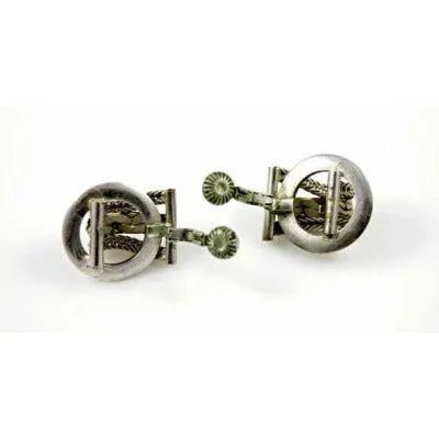 Vintage  Silver Tone Clip On Earrings Chain Detail 1940S