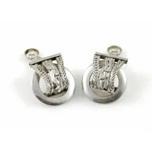 Vintage  Silver Tone Clip On Earrings Chain Detail 1940S
