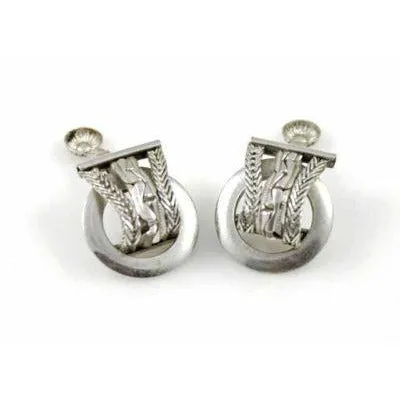 Vintage  Silver Tone Clip On Earrings Chain Detail 1940S