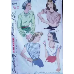 Vintage Simplicity Pattern Misses Blouse 1950S Bust32"
