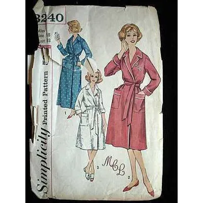 Vintage Simplicity Sewing Pattern Robe  #3240 Misses 18 1960S