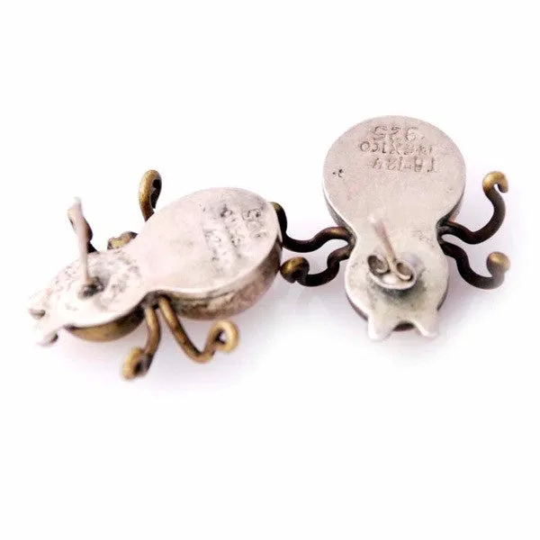 Vintage Sterling Silver Insect Brooch & Earrings  Tango Aceves Taxco Mexico