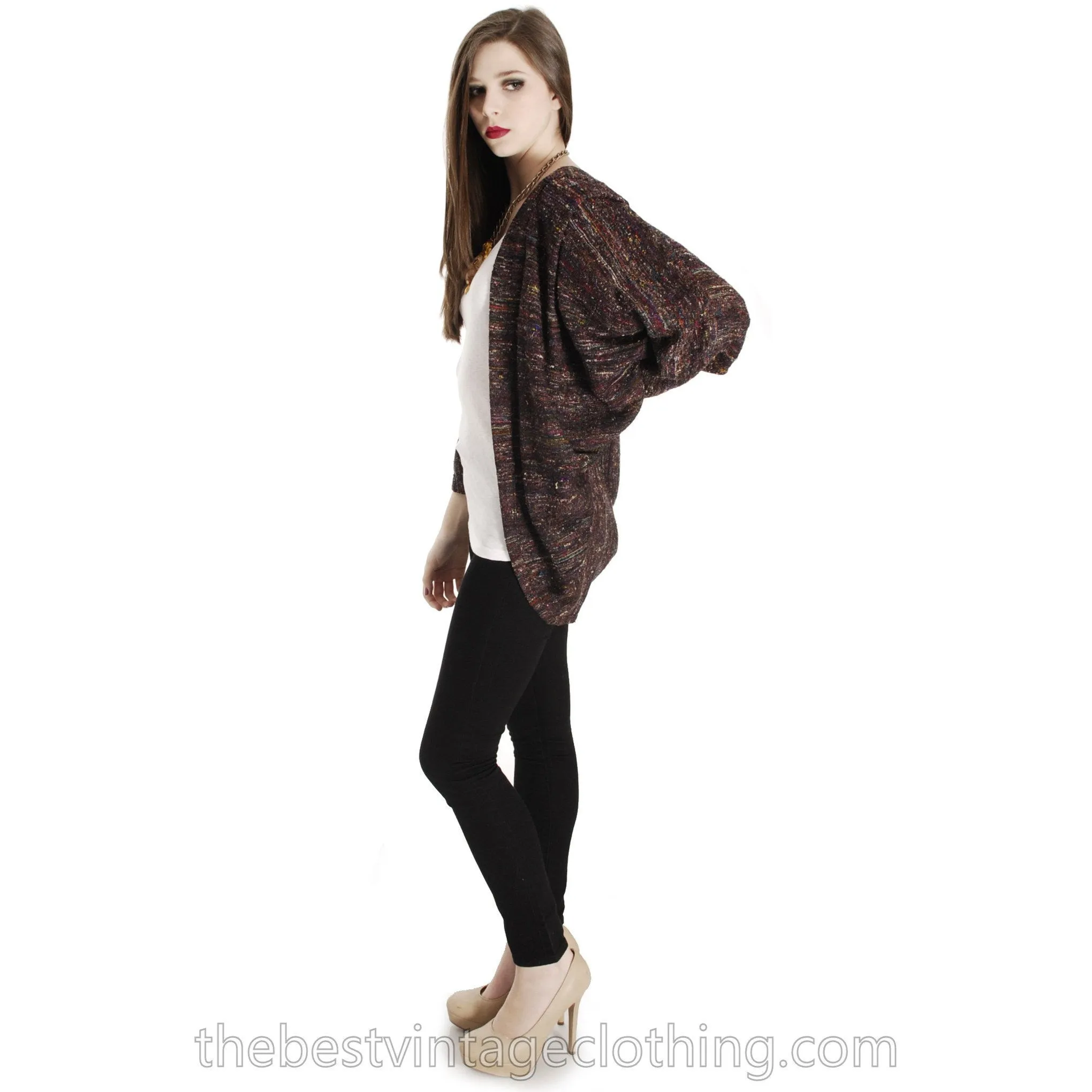Vintage Stijfselkissie 1980S Cocoon Kimono Jacket Purple Tweed Silk Cotton  Marijke Benedict One Size