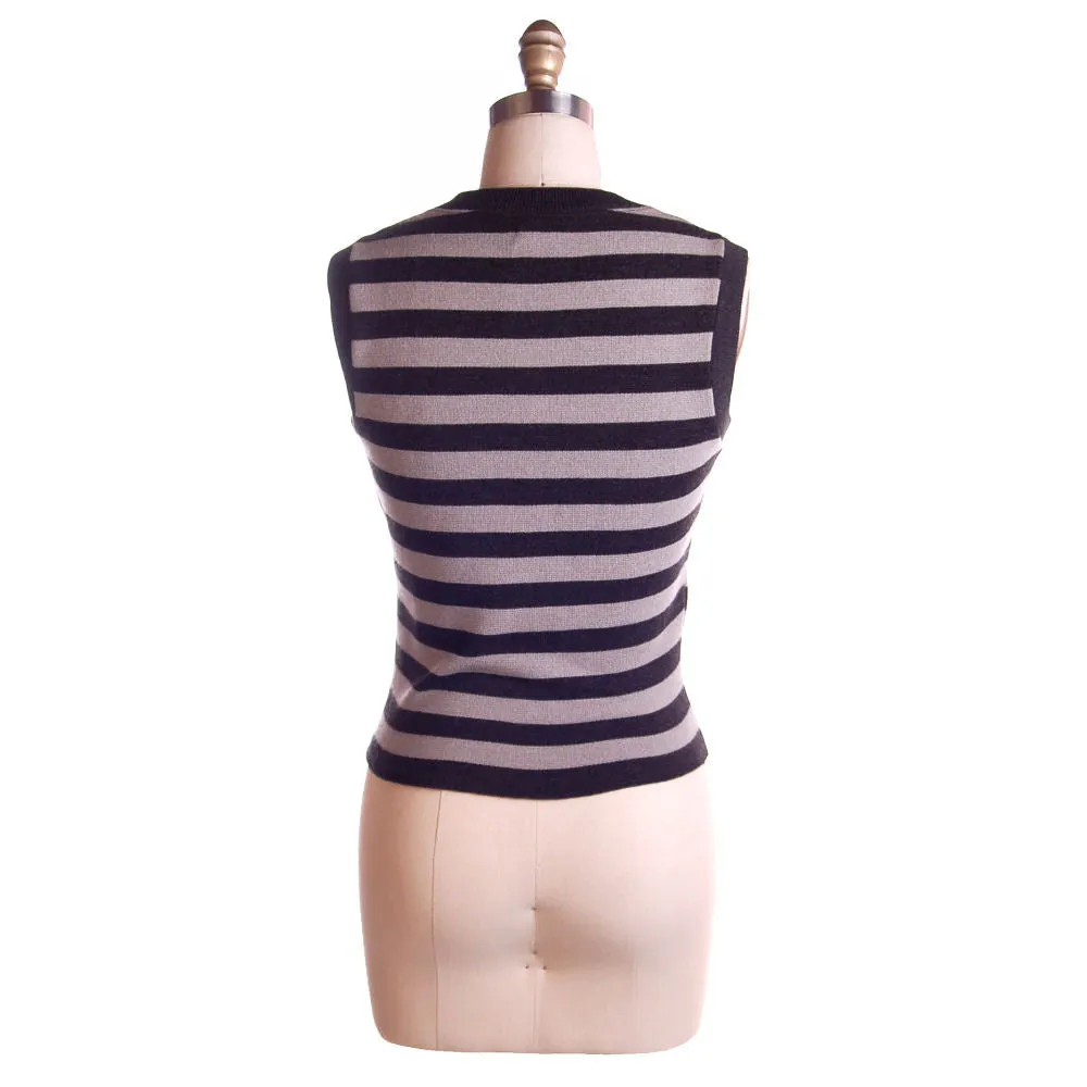 Vintage Striped Wool Vest 1950S Jeanine Gray/Black