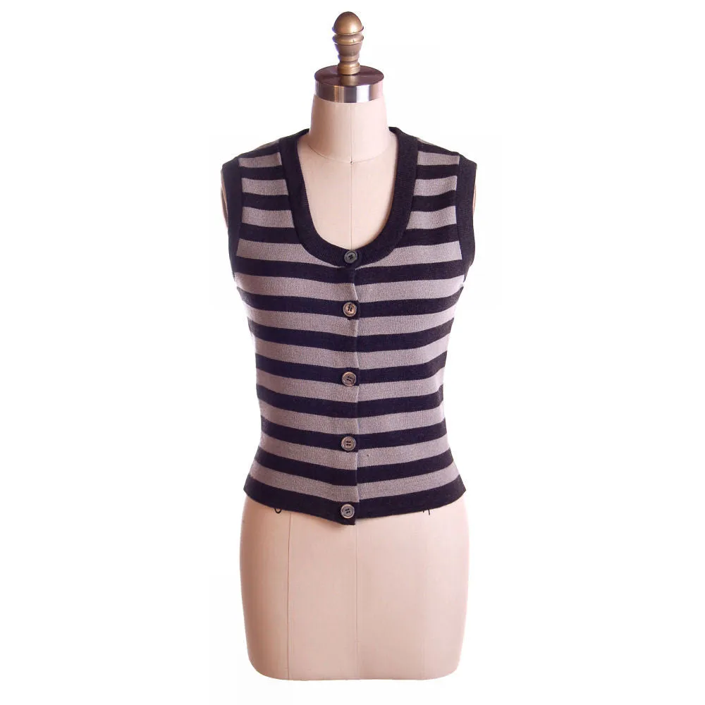 Vintage Striped Wool Vest 1950S Jeanine Gray/Black