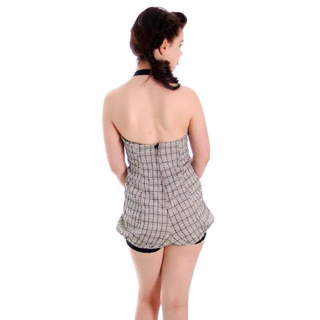 Vintage Swim Suit 1 PC Ladies Black Windowpane Bubble Bottom Sea Nymph 1940s 36