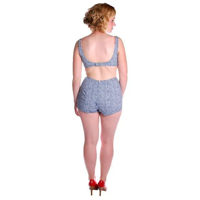 Vintage Swimsuit  Blue/White/Red  Print 2Piece 1960s Size 34B Pan Am