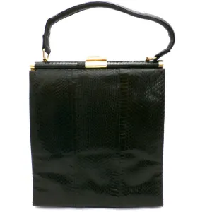 Vintage Tall Black Snakeskin Handbag Purse XL Hand Made Italy 1960s