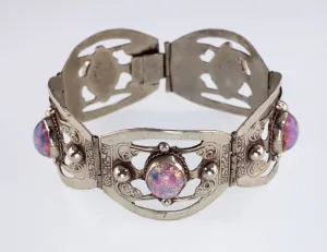 Vintage Taxco Mexico Fire Glass Sterling Silver Bracelet