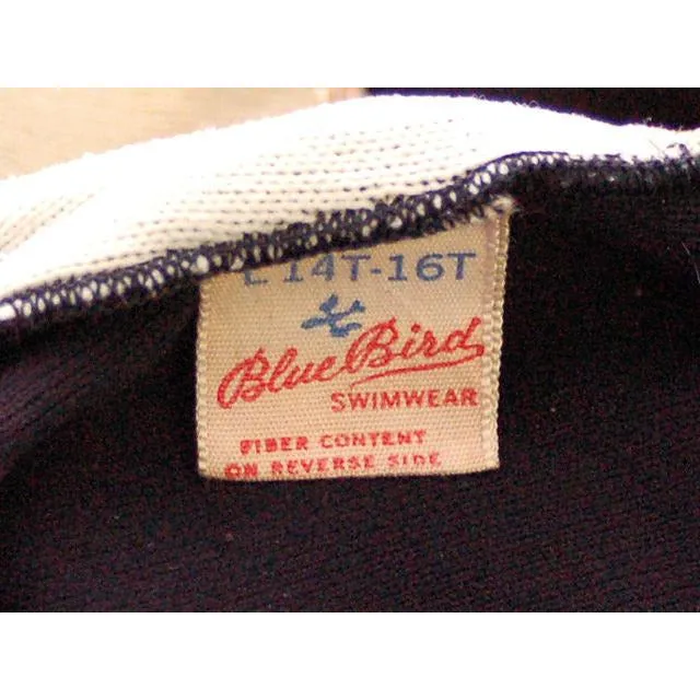 Vintage Teen Size  Swim Suit Blue Bird Nylon Knit 1950s Small