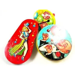 Vintage Tin Noisemakers 1940S Set Of 3 Pinup Woman