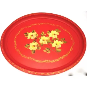 Vintage Tole Painted Tray Large & Red 1950s