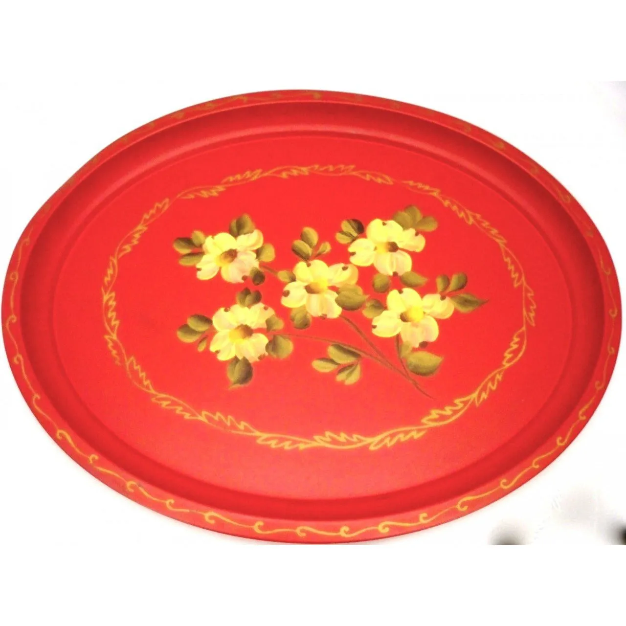 Vintage Tole Painted Tray Large & Red 1950s