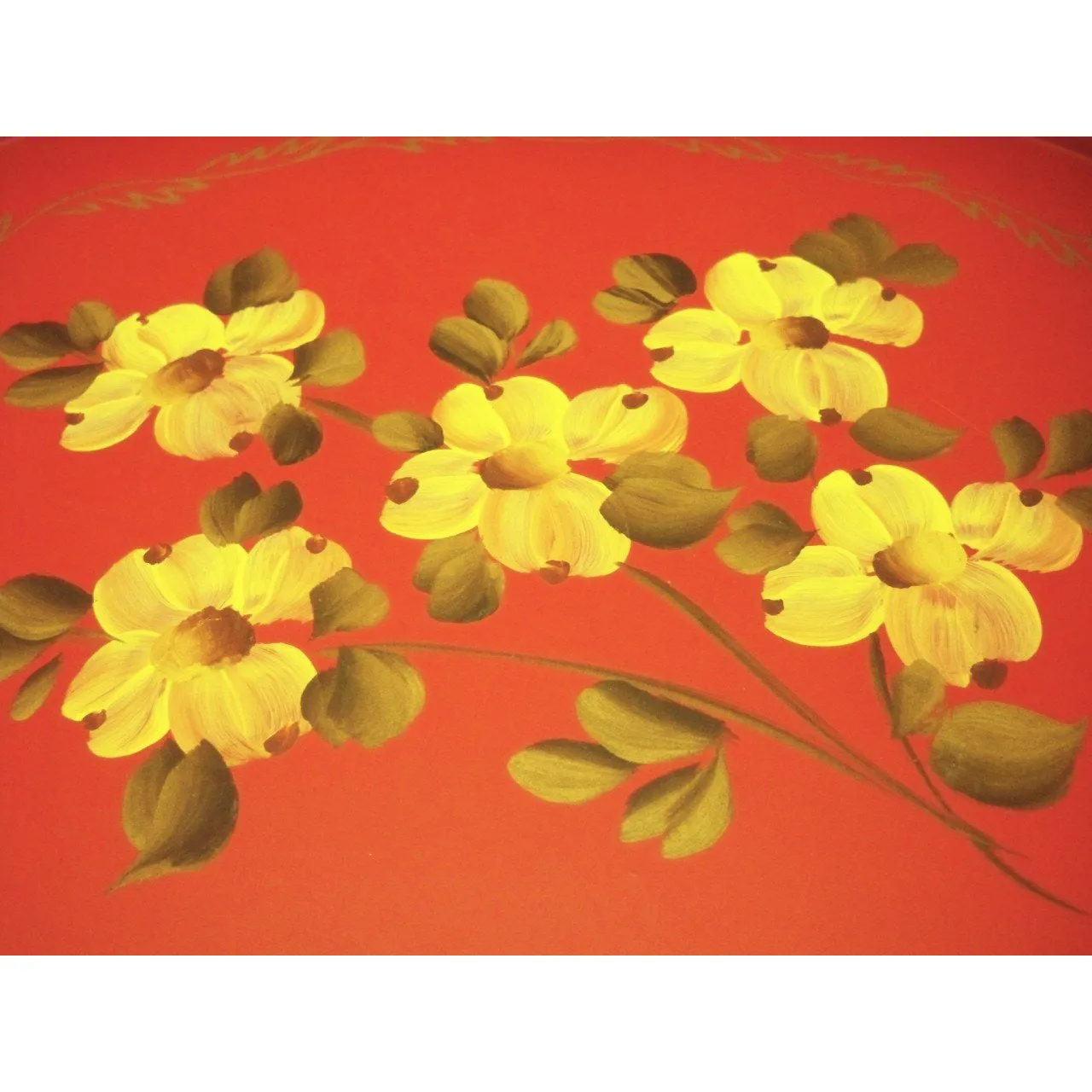 Vintage Tole Painted Tray Large & Red 1950s