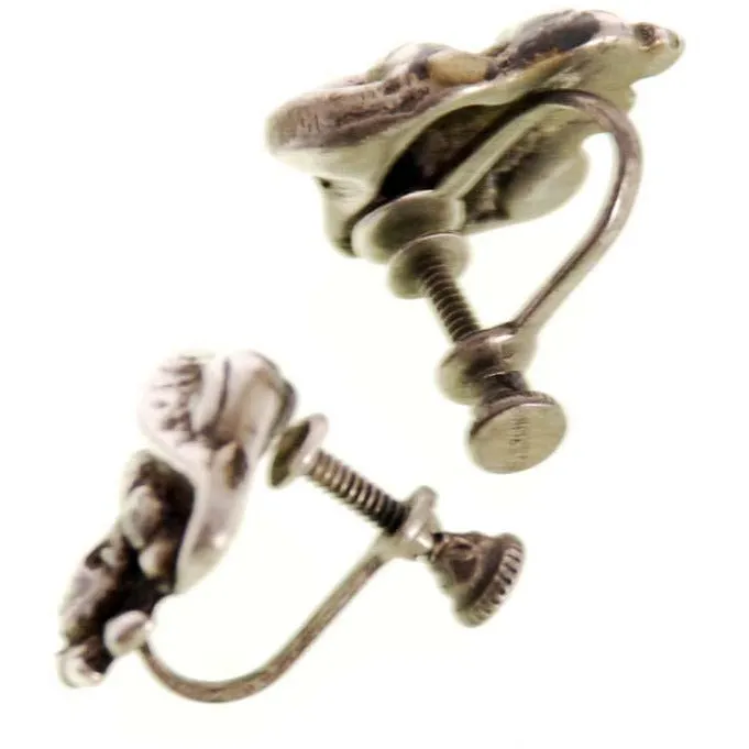 Vintage Unger Bros. Brooch & Earrings Lady in Hat Solid Sterling Silver/ Bale 20.4 grams
