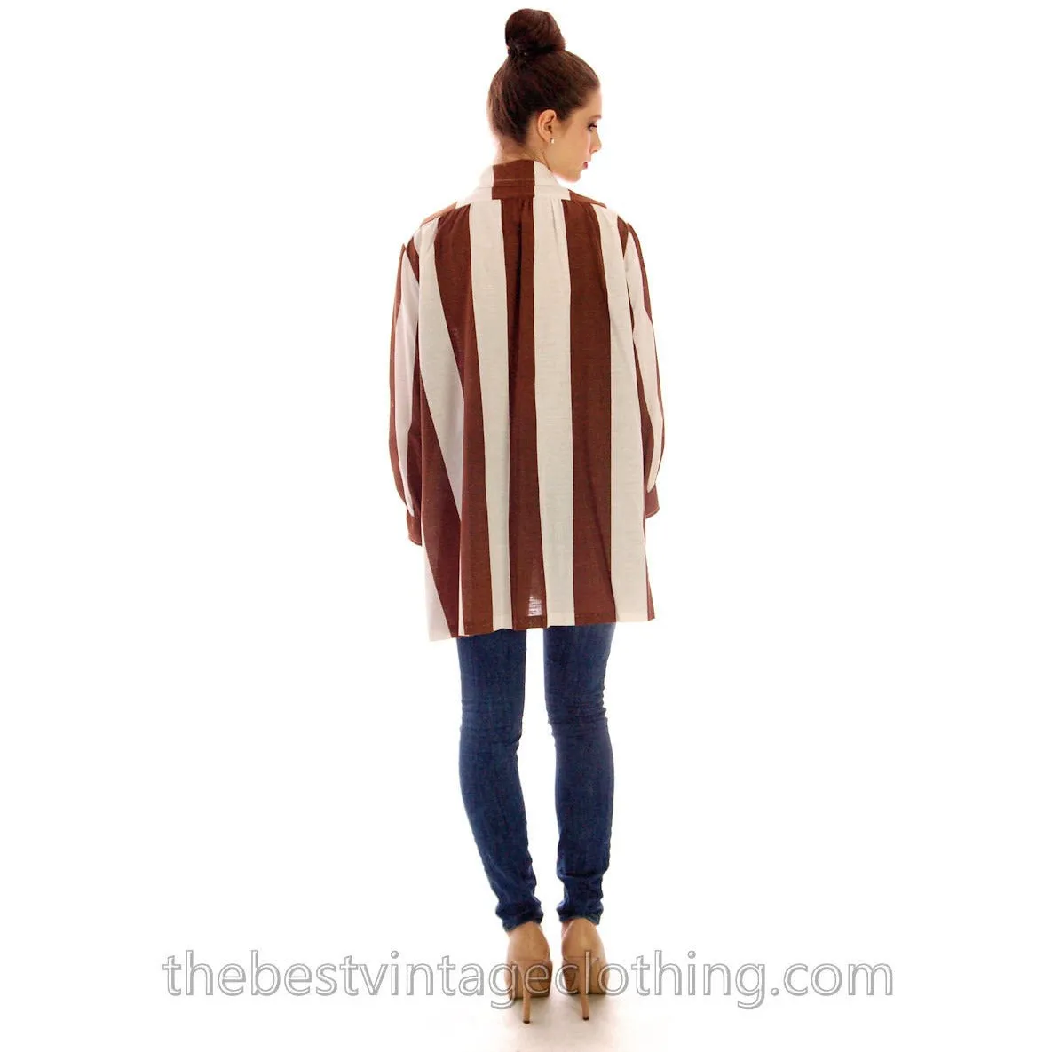 Vintage Vuokko Finnish Designer Shirt Tunic Brown & White Stripes Sz 38 Late 1960s