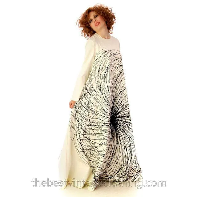 Vintage Vuokko Nurmesniemi Pyörre A-Line B & W Gown Cotton 1970s Bust 38
