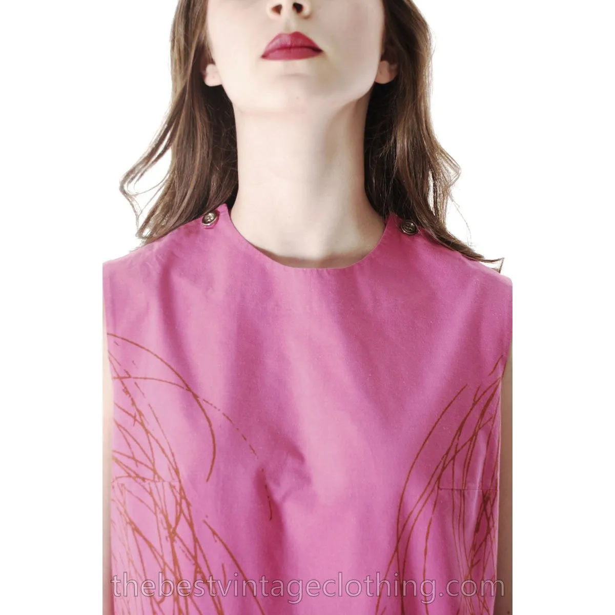 Vintage Vuokko Nurmesniemi Pyörre A-Line Pink Sheath Dress Cotton 1970s Bust 38