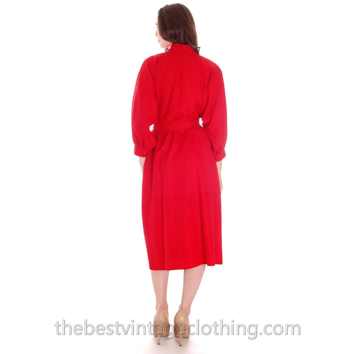Vintage Vuokko Womens S/M 1970s Dress Red Fine Wool Voile Shirt Dress