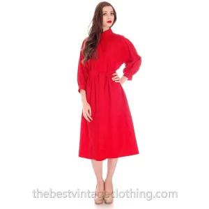 Vintage Vuokko Womens S/M 1970s Dress Red Fine Wool Voile Shirt Dress