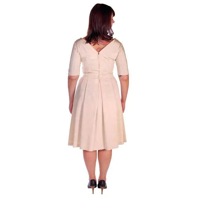 Vintage Watered Faille Cocktail/Wedding Dress Ivory 1960s 36-29-Free For Costume