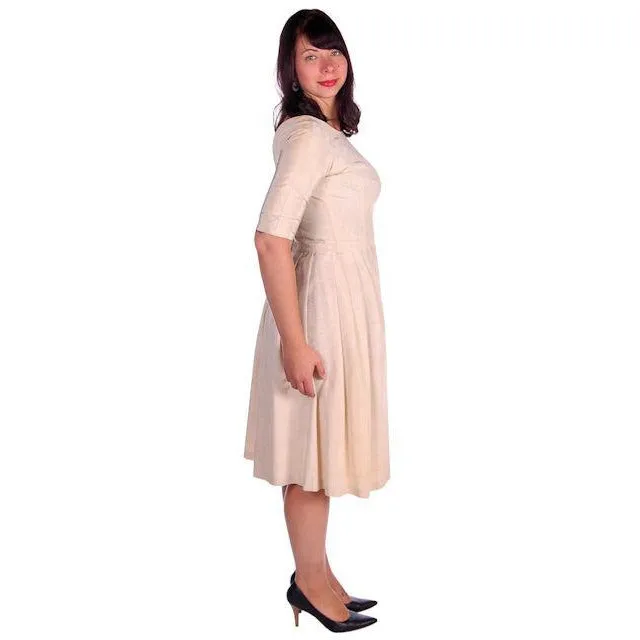 Vintage Watered Faille Cocktail/Wedding Dress Ivory 1960s 36-29-Free For Costume