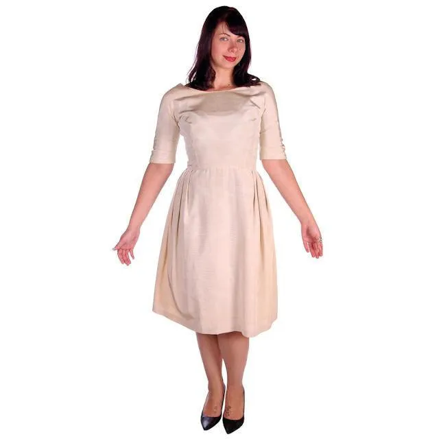 Vintage Watered Faille Cocktail/Wedding Dress Ivory 1960s 36-29-Free For Costume