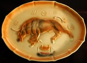 Vintage Western Platter of Longhorn by Marcia of California
